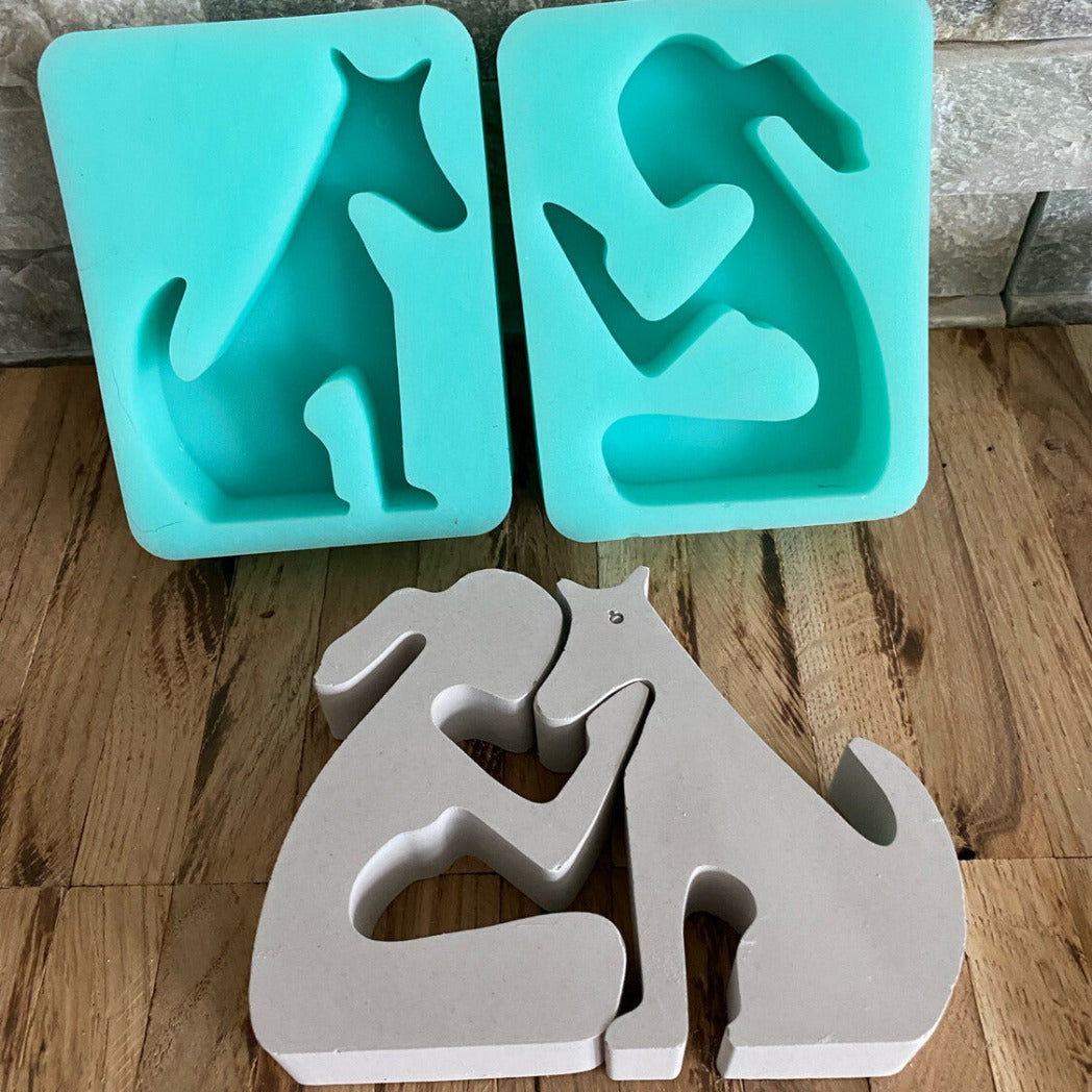 Silikonform: Frau mit Hund (2er Set)