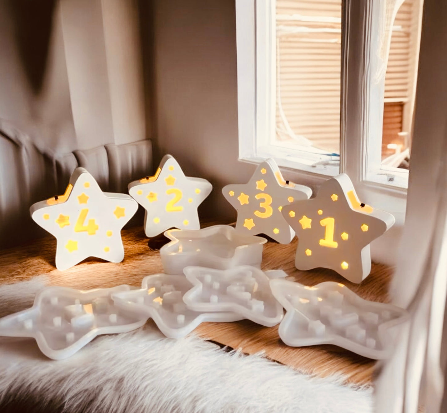 Silikonform Leuchtsterne Adventszahlen