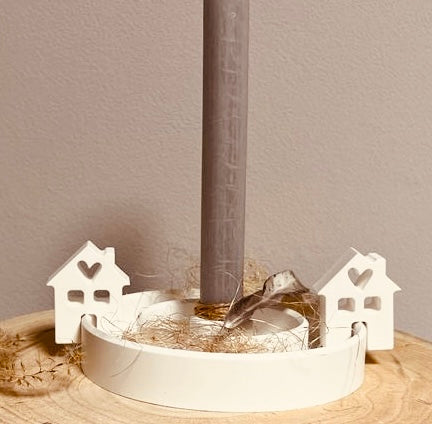 Silikonform: Tellerdekoration "Breites Haus mit schiefem Herz", 4er Form