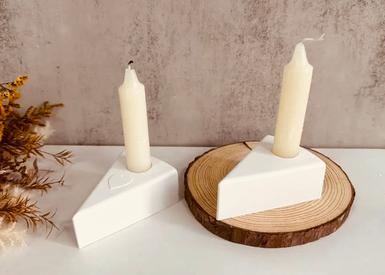Stabkerzenhalter Kuchenstück Set 2 Formen einmal mit Herz und einmal ohne Herz