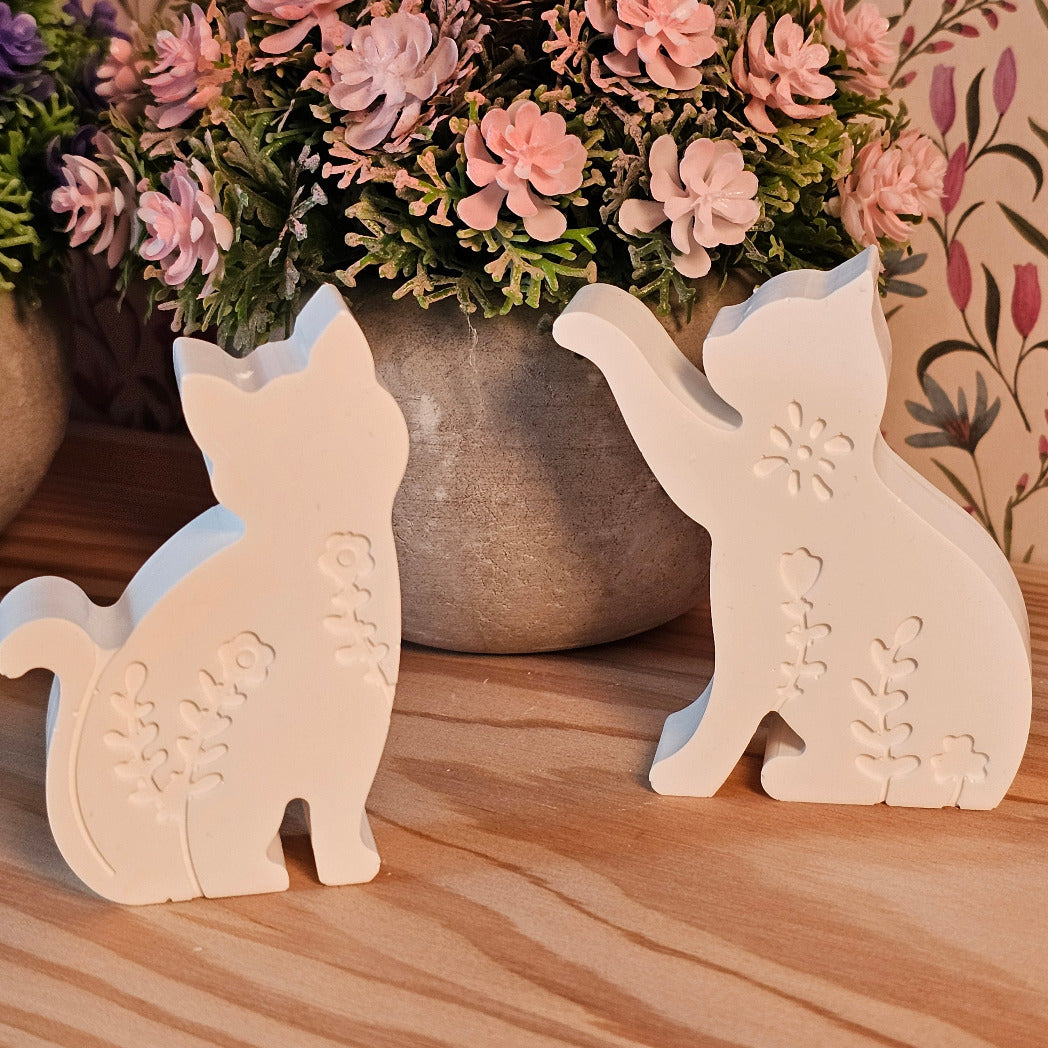 Silikonform: Zwei Katzen mit Blumendekor (2er-Set)