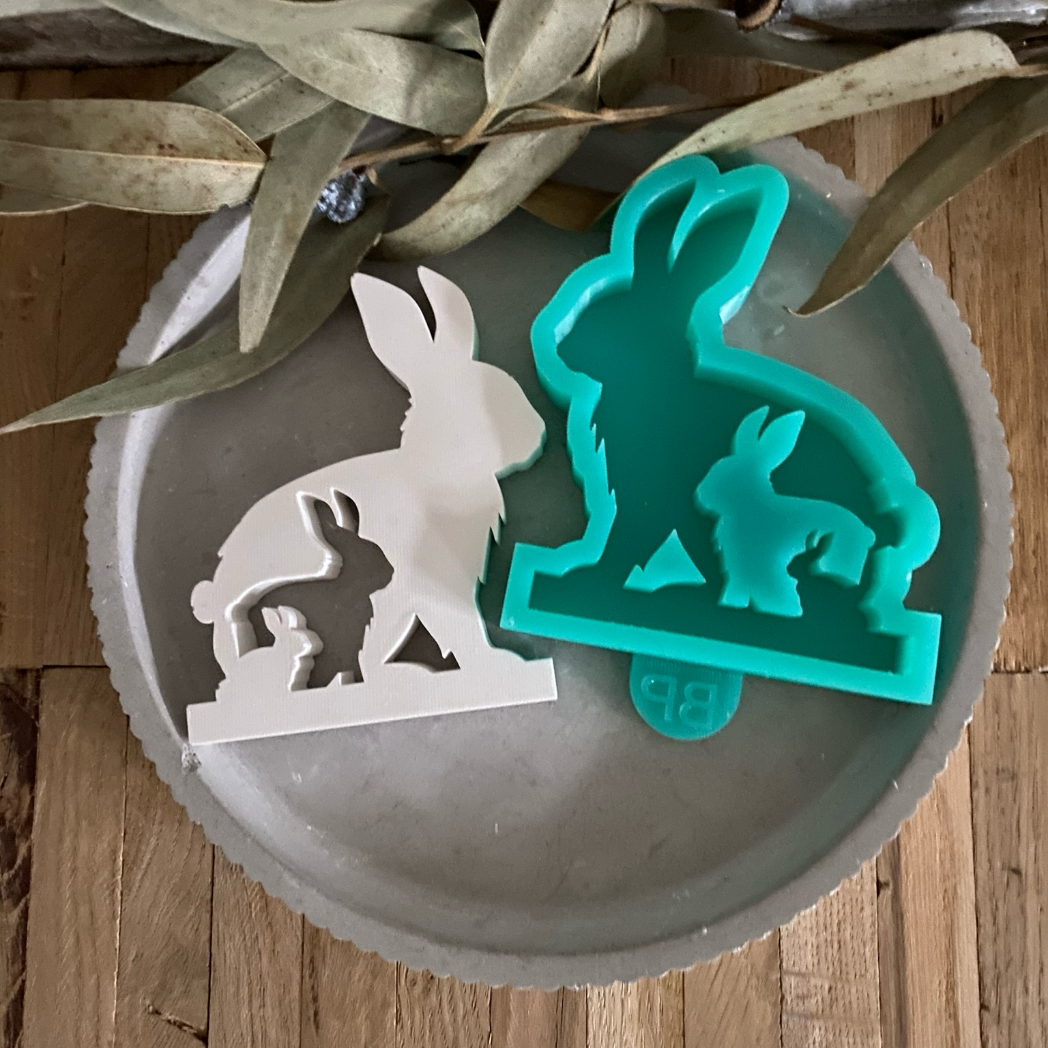 Silikonform: Hase mit zwei Babys