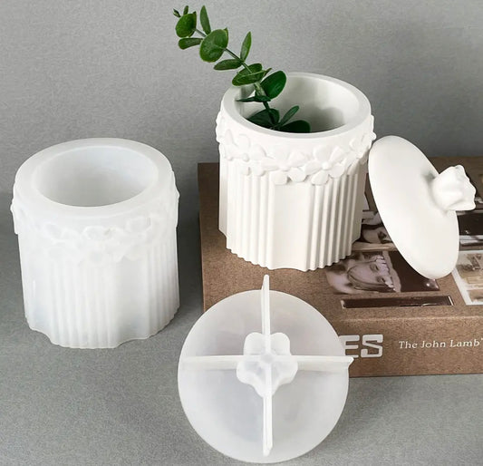 Silikonform Schale mit Deckel Blütenverzierung