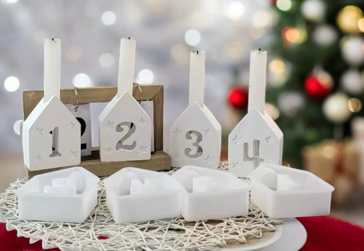 1-4 Adventshäuser Kerzenhalter