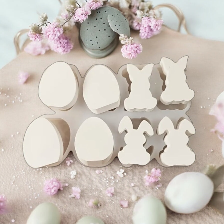 Silikonform Matte 4 Hasen und 4 Eier